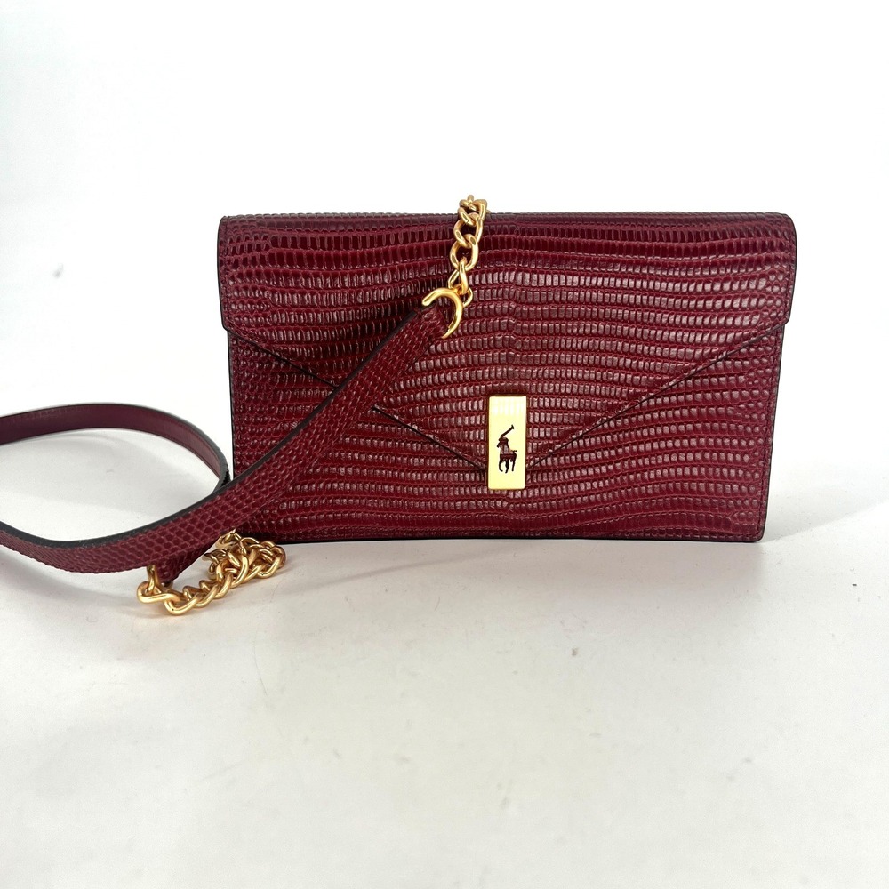 Polo Ralph Lauren‎ ID Leather Chain Wallet & Bag Red Embossed Preppy